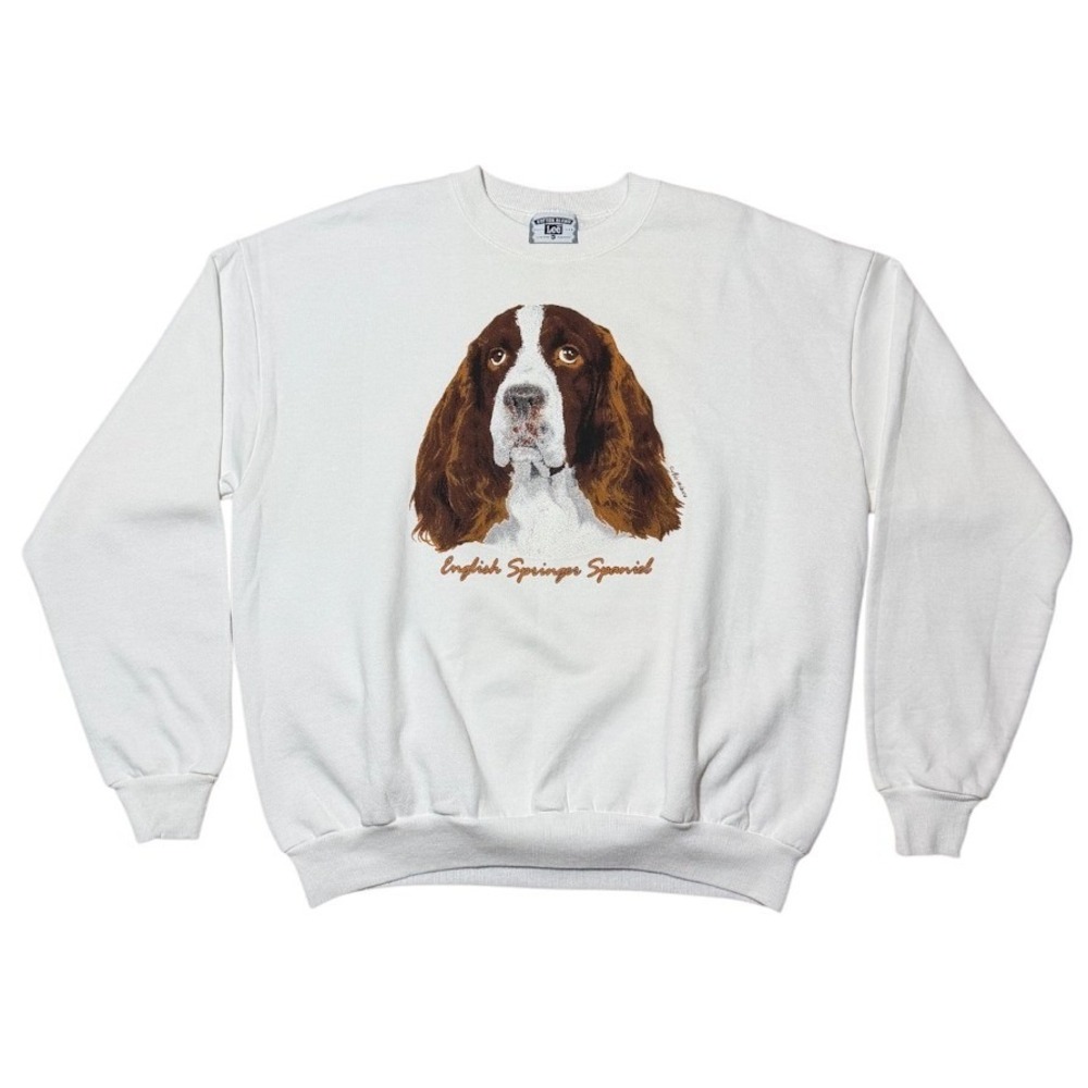 Vintage 90s English Springer Spaniel Dog Puppy Animal K9 Pet Art Graphic Sweater